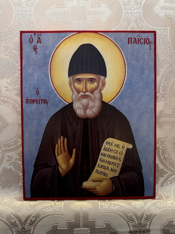Saint Paisios Blessing the Faithful 8x10in Handcrafted Icon