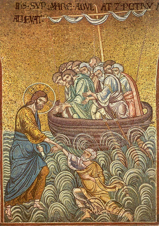 The Lord Jesus Christ saving St Peter (The Lord Jesus walking on water) 8x10in Handcrafted Icon