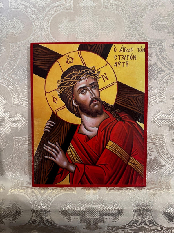 The Lord Jesus Christ carrying the Cross 8x10in Handcrafted Icon