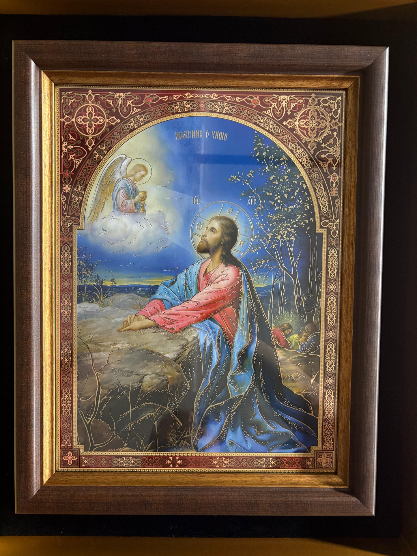 The Agony in the Garden Icon 18x14inches gold leaf effect encased frame