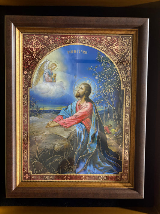 The Agony in the Garden Icon 18x14inches gold leaf effect encased frame