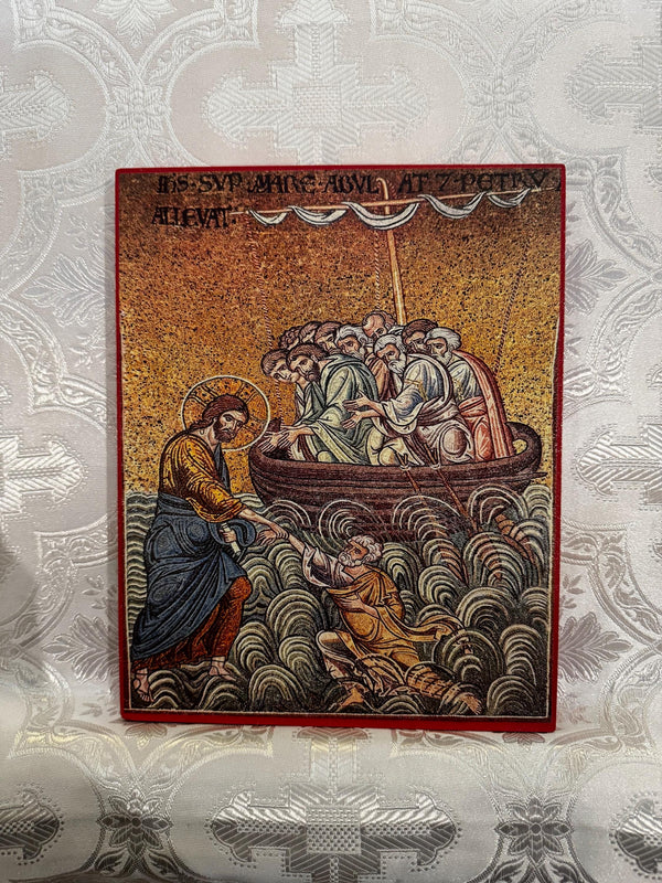 The Lord Jesus Christ saving St Peter (The Lord Jesus walking on water) 8x10in Handcrafted Icon