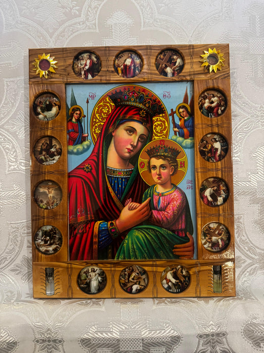 The Theotokos and the 14 stations Holy Cross