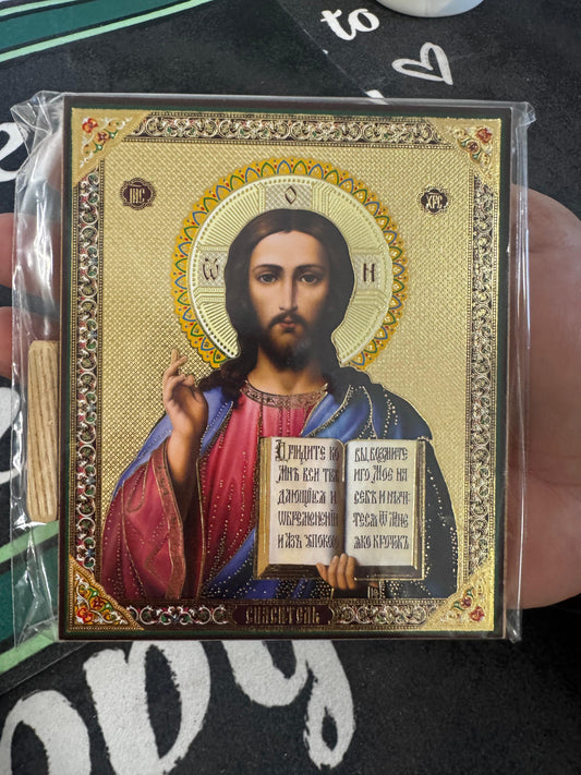The Lord Jesus Christ Small Russian Wooden Icon with gold leaf effect