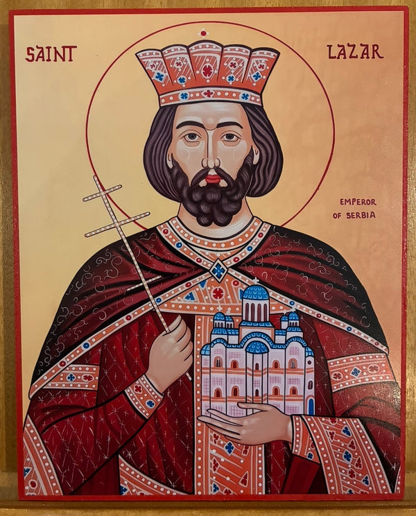 Saint Lazar Emperor of Serbia 8x10in Handcrafted Icon