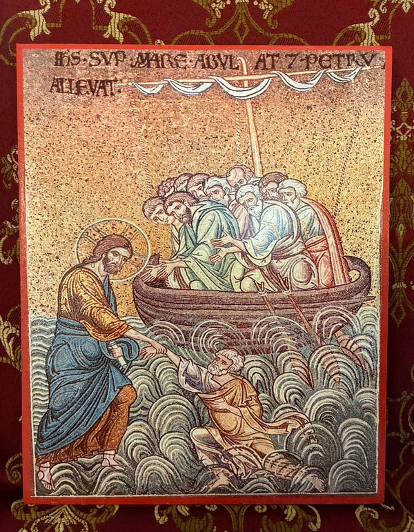 The Lord Jesus Christ saving St Peter (The Lord Jesus walking on water) 8x10in Handcrafted Icon