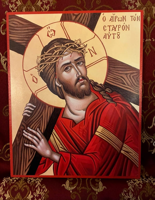 The Lord Jesus Christ carrying the Cross 8x10in Handcrafted Icon