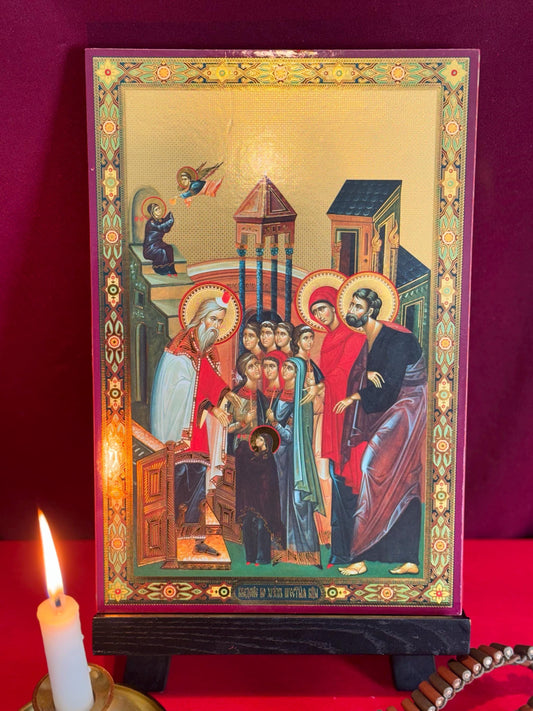 The entrance of the Theotokos to the Holy Altar Ukraine gold leaf effect Icon 8x12 inches