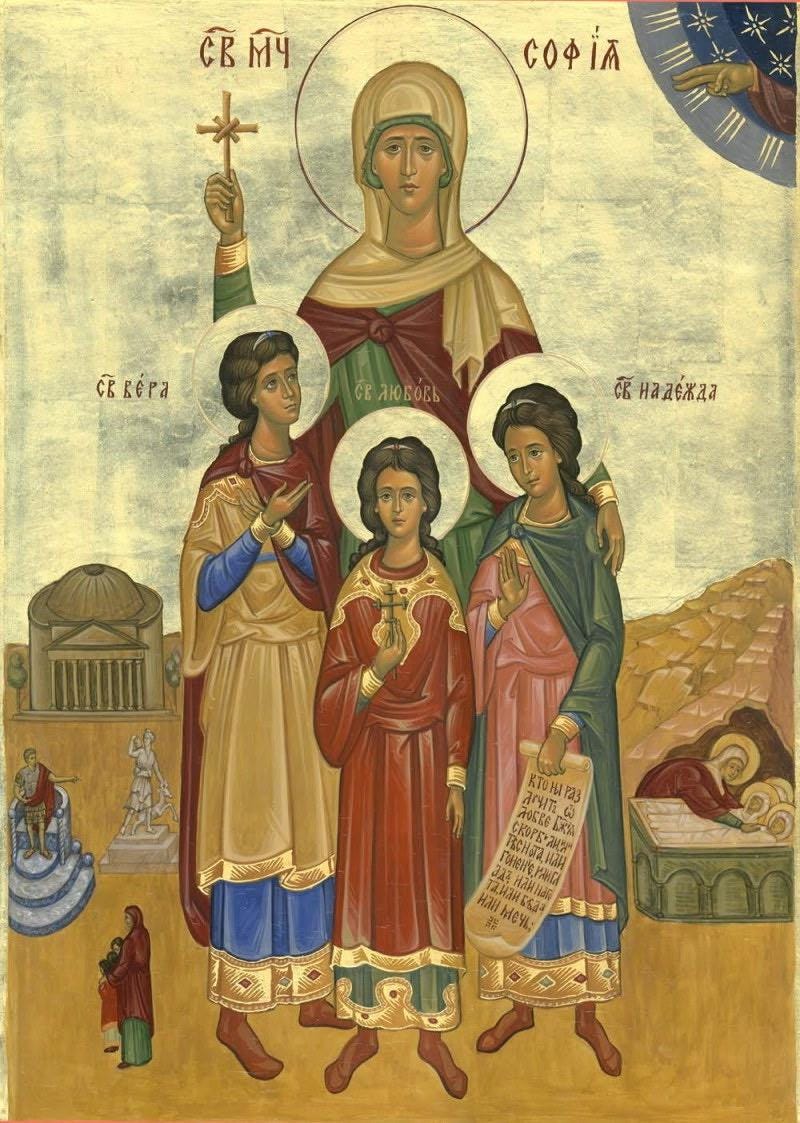 St Sophia the Martyr and her three daughters 8x10in Handcrafted Icon