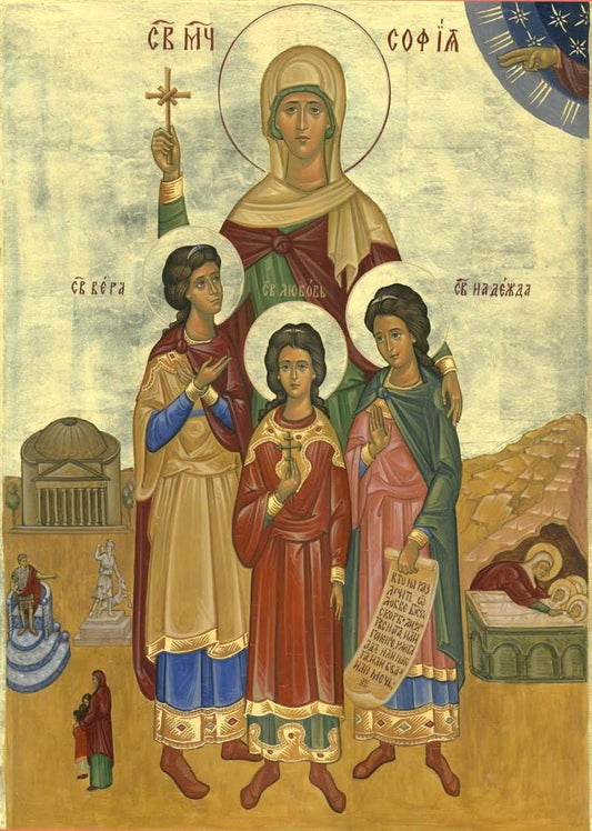 St Sophia the Martyr and her three daughters 8x10in Handcrafted Icon