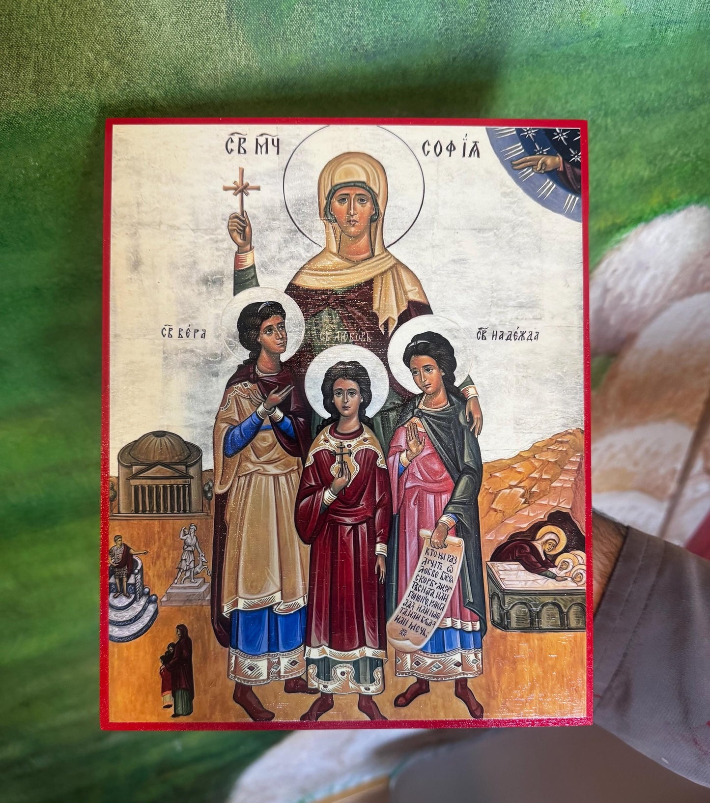 St Sophia the Martyr and her three daughters 8x10in Handcrafted Icon