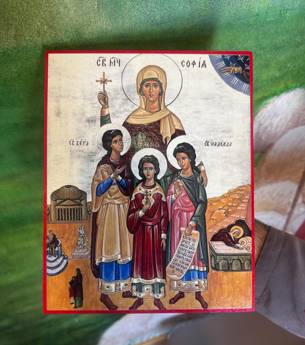 St Sophia the Martyr and her three daughters 8x10in Handcrafted Icon