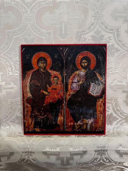 Lord Jesus and Theotokos Enthroned l 8x10in Handcrafted Icon