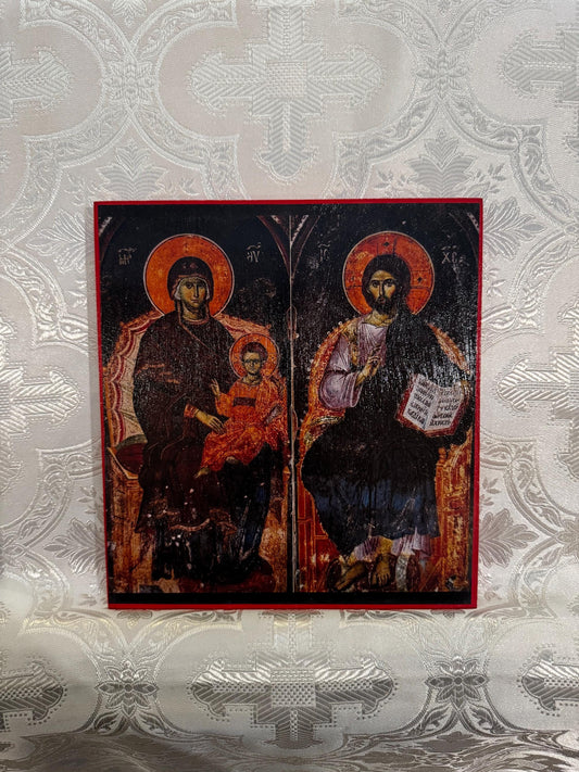 Lord Jesus and Theotokos Enthroned l 8x10in Handcrafted Icon