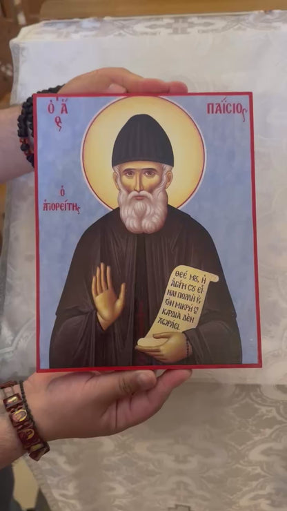Saint Paisios Blessing the Faithful 8x10in Handcrafted Icon