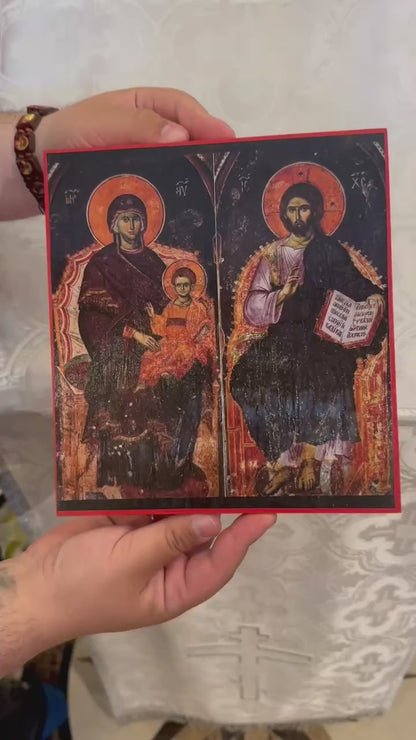 Lord Jesus and Theotokos Enthroned l 8x10in Handcrafted Icon